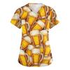 Womens V Neck Short Sleeve Work Shirt With Pockets Oktoberfest Beer Print Top Medical Scrub Style Uniform