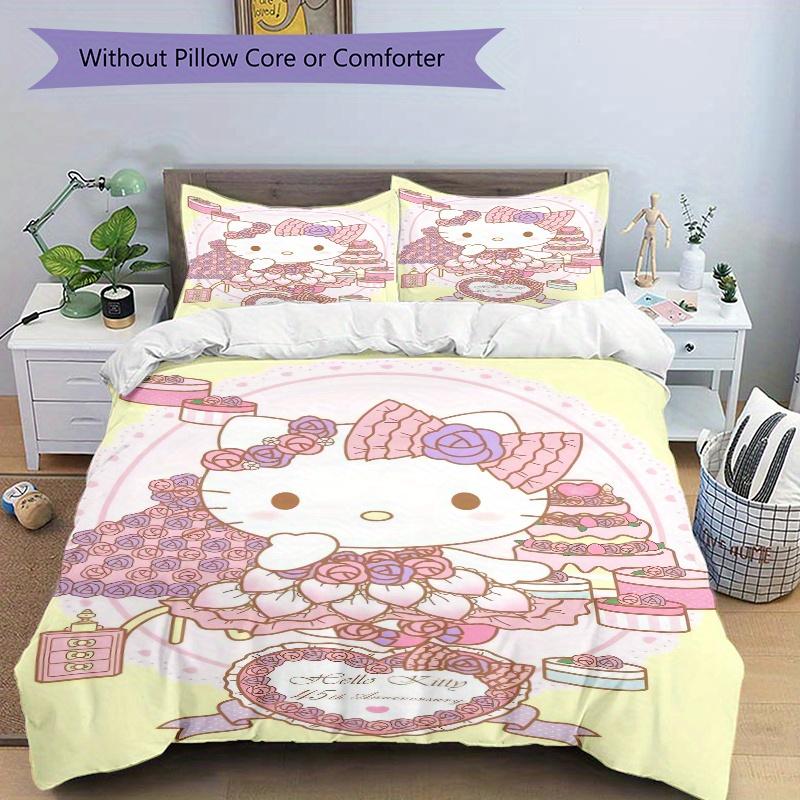 3pcs 45th Anniversary of Hello Kitty Printed Bedding Set, Soft and Comfortable Quilt Cover for Bedroom, Guest Room (1 Duvet Cover + 2 Pillow