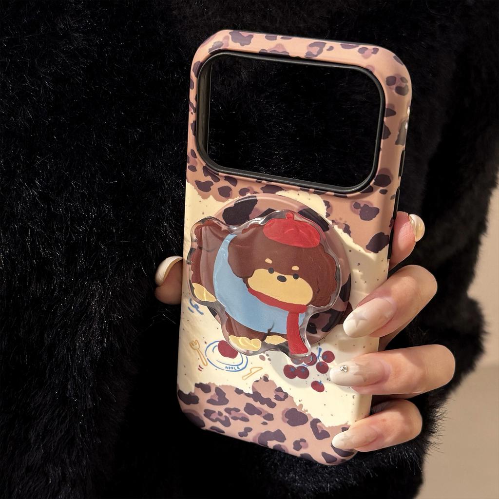 Leopard Puppy Magnetic Holder for Apple 17 Promax Phone Case for IPhone 16 Retro Cartoon 15 Hard 11