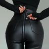 Černé PU Slim Fit Kalhoty na Zip – Euroamerický Styl Skinny