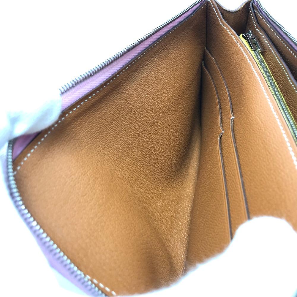 HERMES remix combine duo  Long Wallet Epsom Mauve Sylvestre x Lime pink/yellow