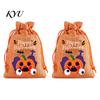 Lightweight Candy Carriers 2Pcs Halloween Pumpkin Drawstring Bags for Treats, Retro Burlap Pattern Party Favors Trick or Treat Bags, Portable