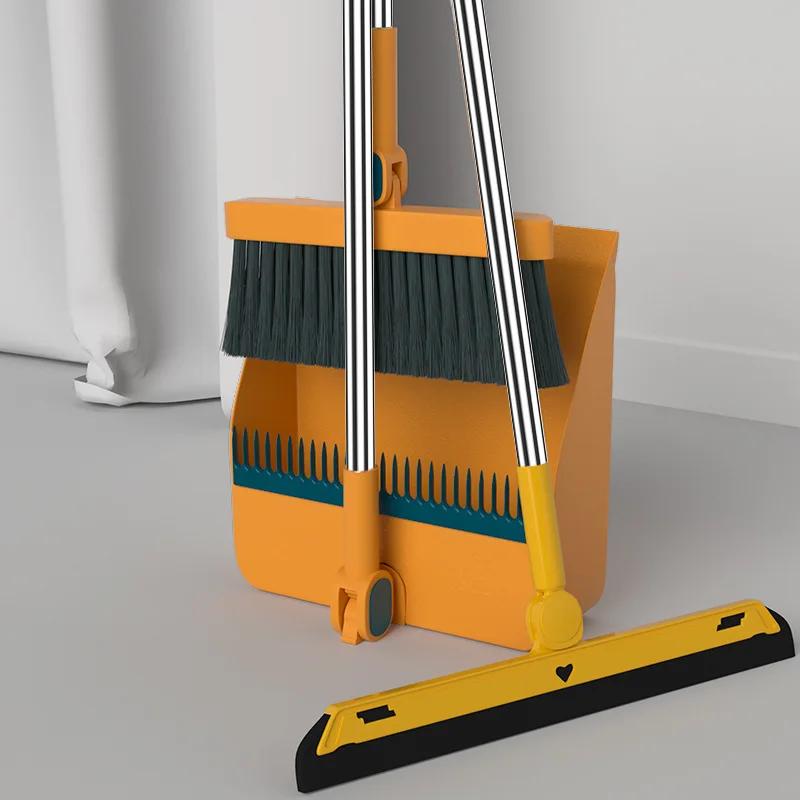 180 Degree Rotation Dustless Floor Soft Brush Home Cleaning Products Foldable Broom And Scoop Set Upright Dust Pan And Brush Set