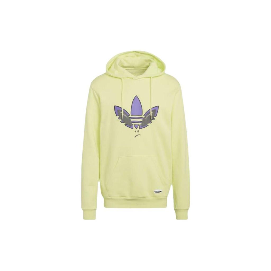 Adidas Originals Trefoil Logo Embroidered Print Hoodie Men Tops Yellow HC9451