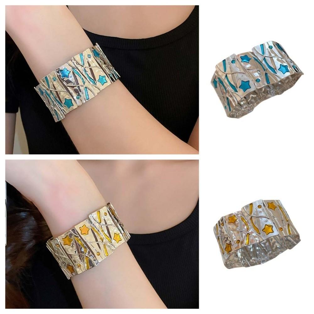 Blue/Yellow Star Zinc Zinc Alloy Bracelet Hand Ring Women's Hand Bracelet Elastic Square Star Bangle  Girl