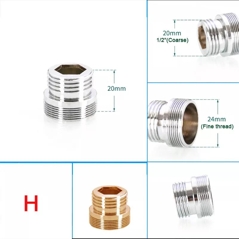 1~10Pcs 20/22/24mm  To 1/2" 3/4" Brass Faucet Aerator Adapter Connector Tap Fitting Connector  Male & Female  Fine/Coarse Tooth