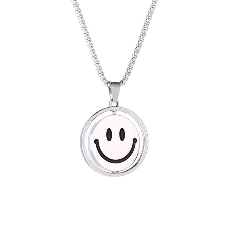 Unisex Hip Hop Double-Sided Smiley Face Pendant Necklace