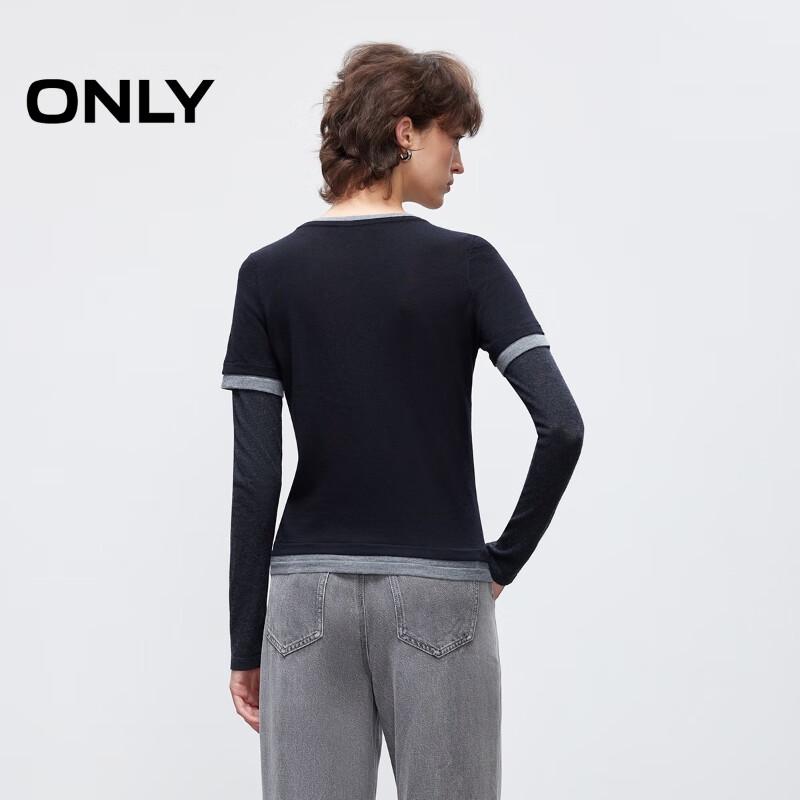 Only Women's Layered Color Block Round Neck Knit Sweater