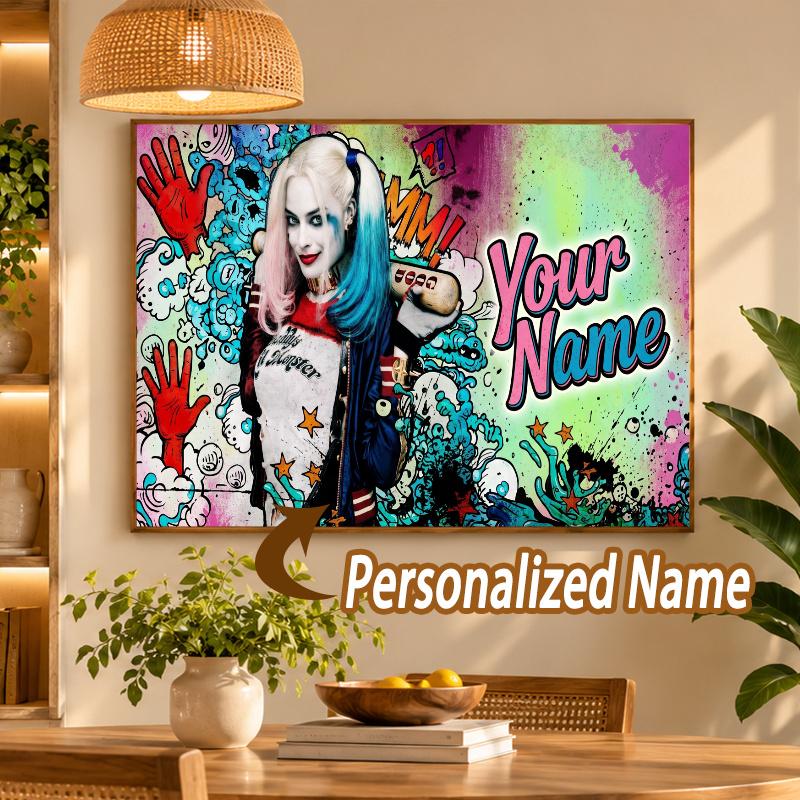 Custom Name Harley Quinn 5D Diamond Painting Personalized Full Drill Diamond Art Kit Gift