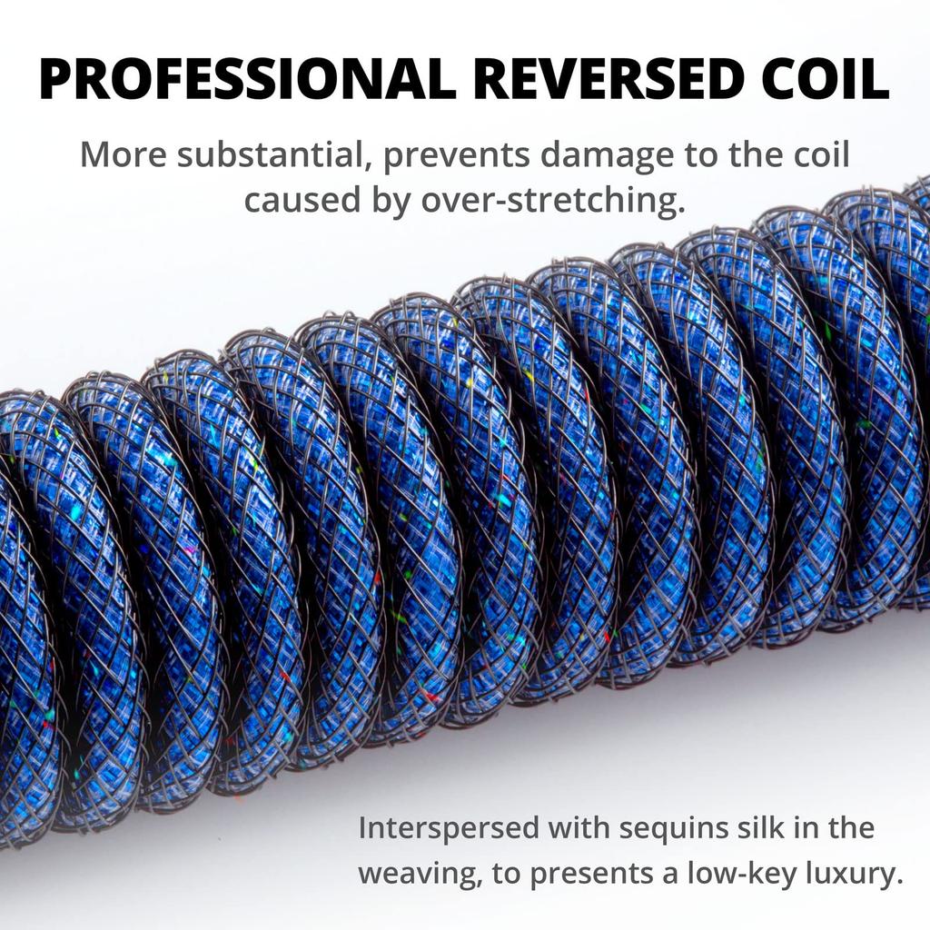 GUNMJO Starlight Coil Keyboard Cable for Gaming Mechanical Keyboard Cable with Detachable Metal to Blue with Gold Aviator Connector USB-C Keyboards,