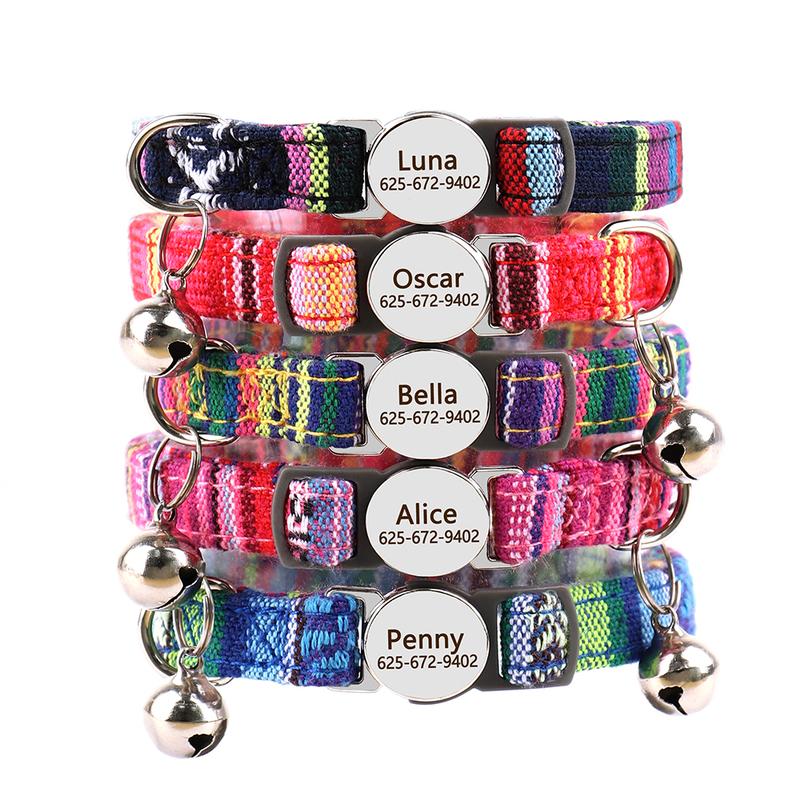 Quick Release Nylon Cat Collar Personalized Puppy Pet Kitten Safety Breakaway Necklace Customizable Adjustable For Cats Puppy