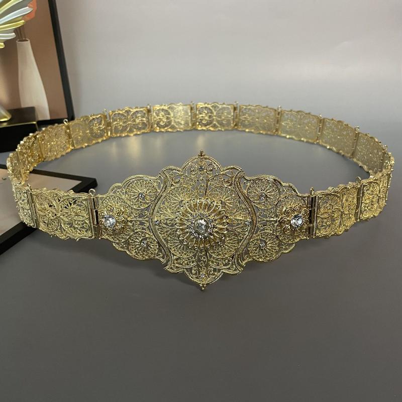 Caucasus Dress Belt For Women Turks Flower Waist Belt Belly Chain Adjustable Length Antique Gold Silver Color