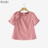 Blusa da donna casual a girocollo, tinta unita, manica corta larga