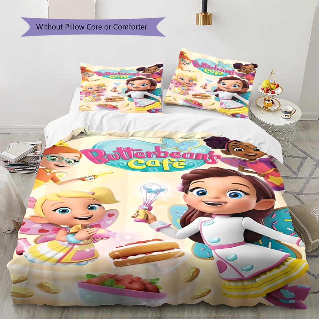 Butterbean's Café Pattern Bedding Set Quilt Cover Pillowcase Home Decor Gift (1 * Duvet Cover + 2 * Pillowcase, Without Core)