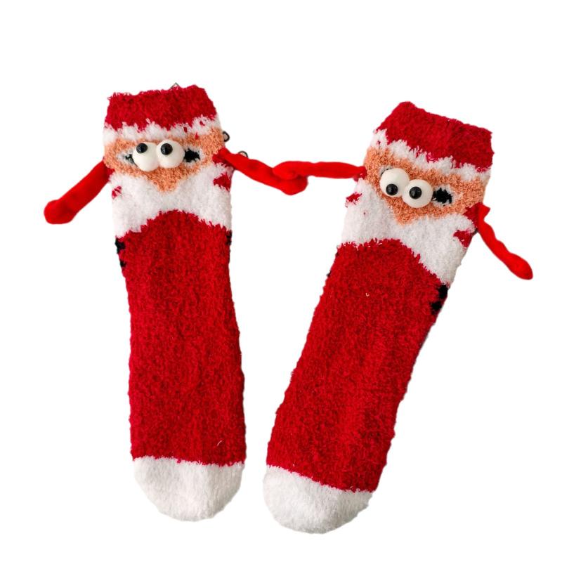 Christmas Holding Hands Socks Funny Magnetic Suction 3D Doll Couple Socks Unisex Couple Socks Winter Christmas Supplies Gift
