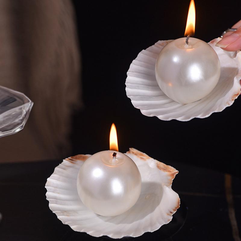 1PC With Shell Tray Dinner Aromatherapy Candles Luxury White Party Pearl Scented Candle Background Props Smokeless Romantic