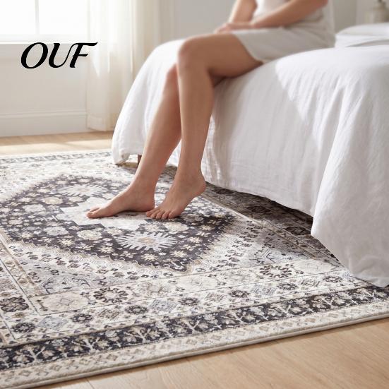 Vintage Ethnic Pattern Floor Decor Area Rug, 6 x 4Ft Living Room Soft Washable Low Pile Non Slip Mats for Persian Style Indoor Carpet with Backing