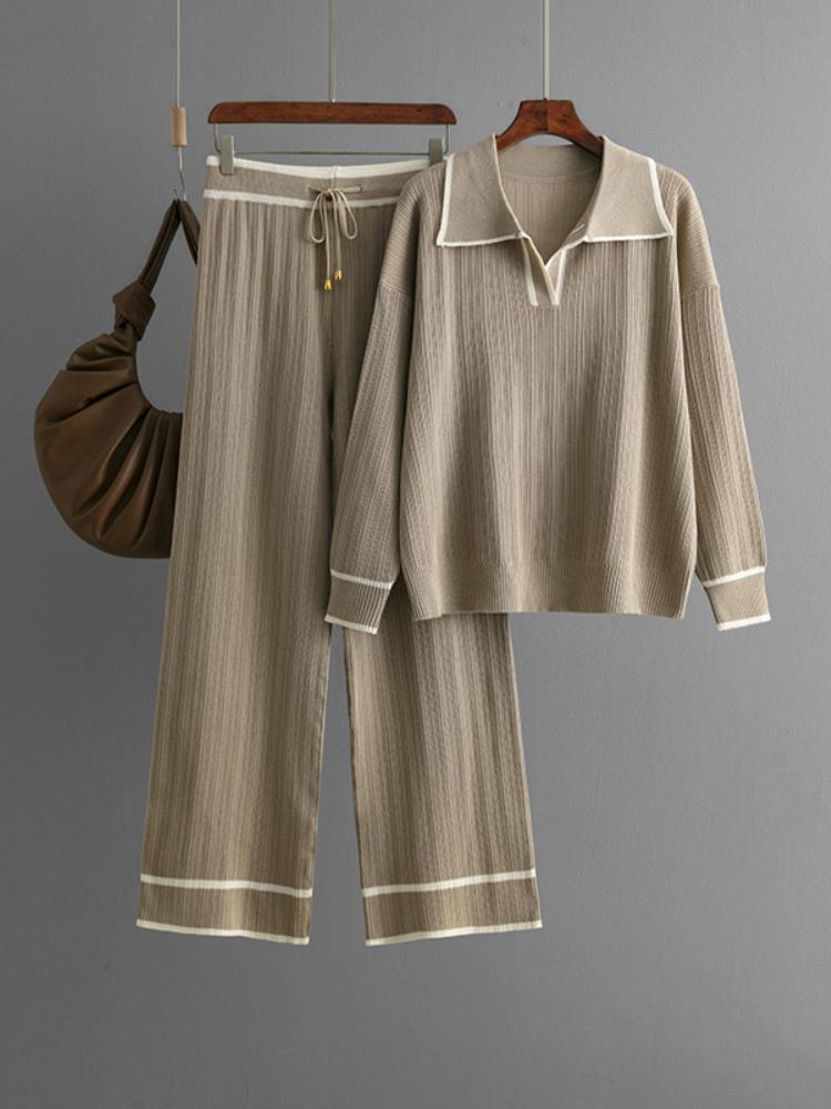 

Элегантный женский свитер из двух частей, комплекты из осенне-зимнего новинки для офиса, женские трикотажные джемперы и брюки, комплекты из 2 предметов, наряды для женщин One Size хаки