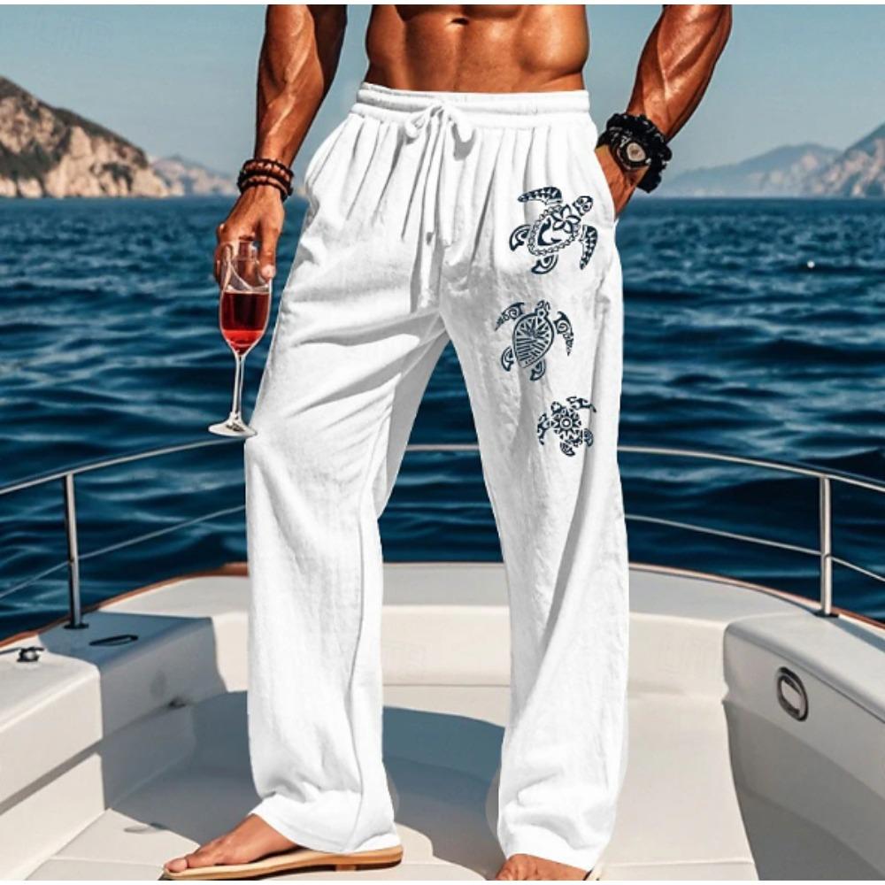Men's 3D Turtle Printed Baggy Casual Trousers, Elastic Drawstring Waist with Pockets, for Spring Summer Home Outdoor Vacation