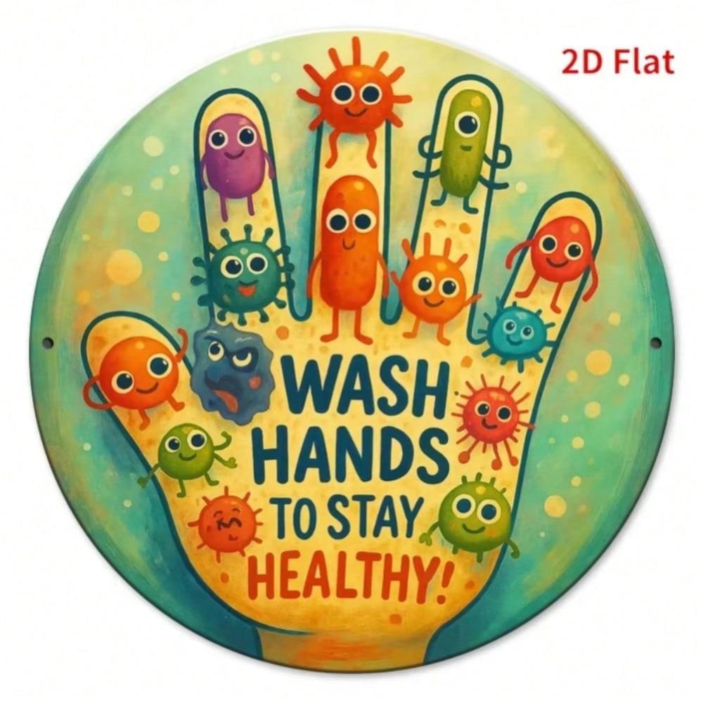 Handwashing Sign Wash Hands For Healthy Life Bathroom Kitchen Office School Decor 20x20