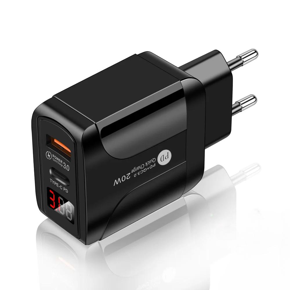 

AC DC PD 20 Вт Адаптер питания 5 В Зарядное устройство для iPhone Samsung Xiaomi Type-c LED Display USB Источник питания Дорожный адаптер 5 Вольт EU plug чёрный