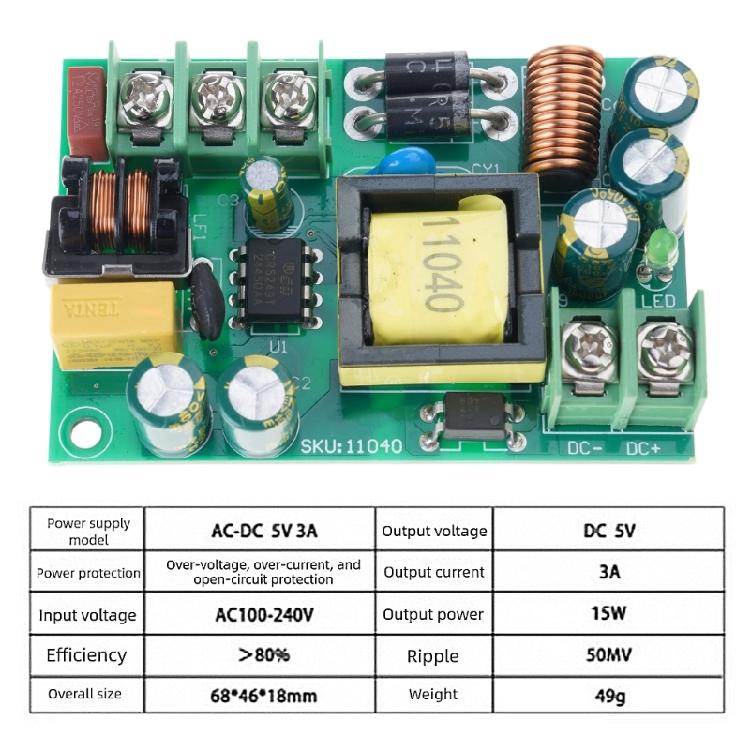 AC220V To DC5V 3A Output Power Board Stable Output Plastic Metal Housing For Consumer Electronics Power Solution