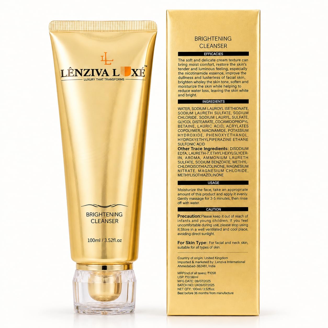 Lenziva Luxe 2% Niacinamide Brightening Cleanser | Niacinamide Face Wash for Men and Women | Remove Dark Spots, Deep Cleansing, Oil Control and Pig