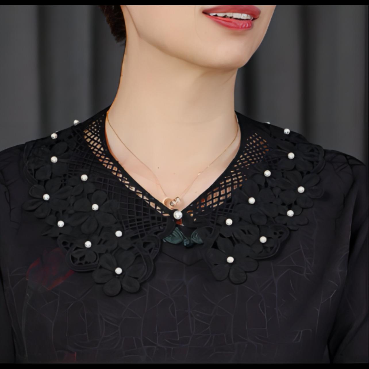 

Кружевная жемчужная цветочная ажурная вязаная шаль универсальная с юбкой рубашка ложный воротник омолаживающий кукольный воротник чёрный