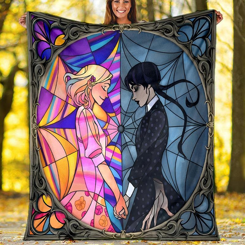 1pc Addams Family Wednesday7 Theme Blanket - Digital Print, Polyester, Cozy for All Seasons, Perfect for Outdoor, and Travel