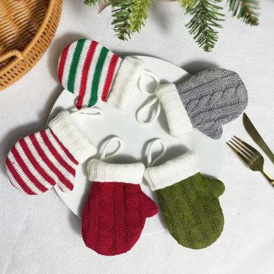 Green Knitted Mini Christmas Stockings - Small Socks Ornament for Tree Decoration
