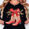 Ladies Merry Christmas Cute Christmas Boots Cartoon Print Regular Casual Daily Short Sleeve Round Neck Womens Tshirt