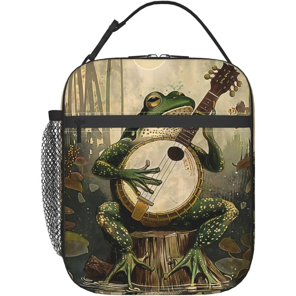 Frosch spielt Banjo Brotdose Skurrile Natur Isoliertasche für Schüler Thermoisolierung Kühlertasche für Schulkinder Geschenke