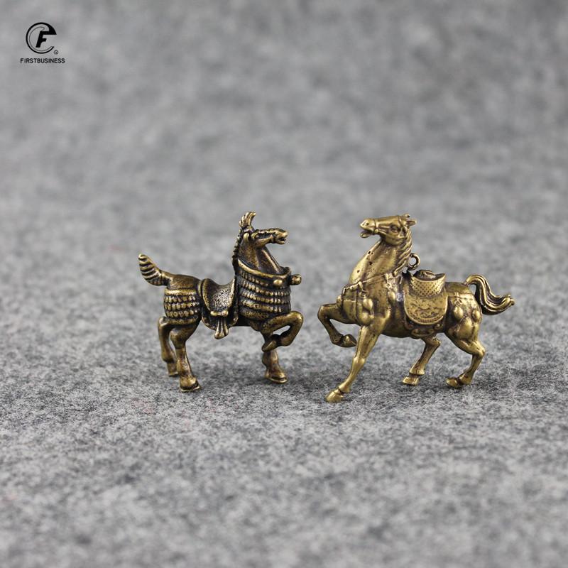 Vintage Copper War Horse Figurines Small Ornaments Pure Brass General Mount Statue Desk Decoration Animal Home Decor Accessories