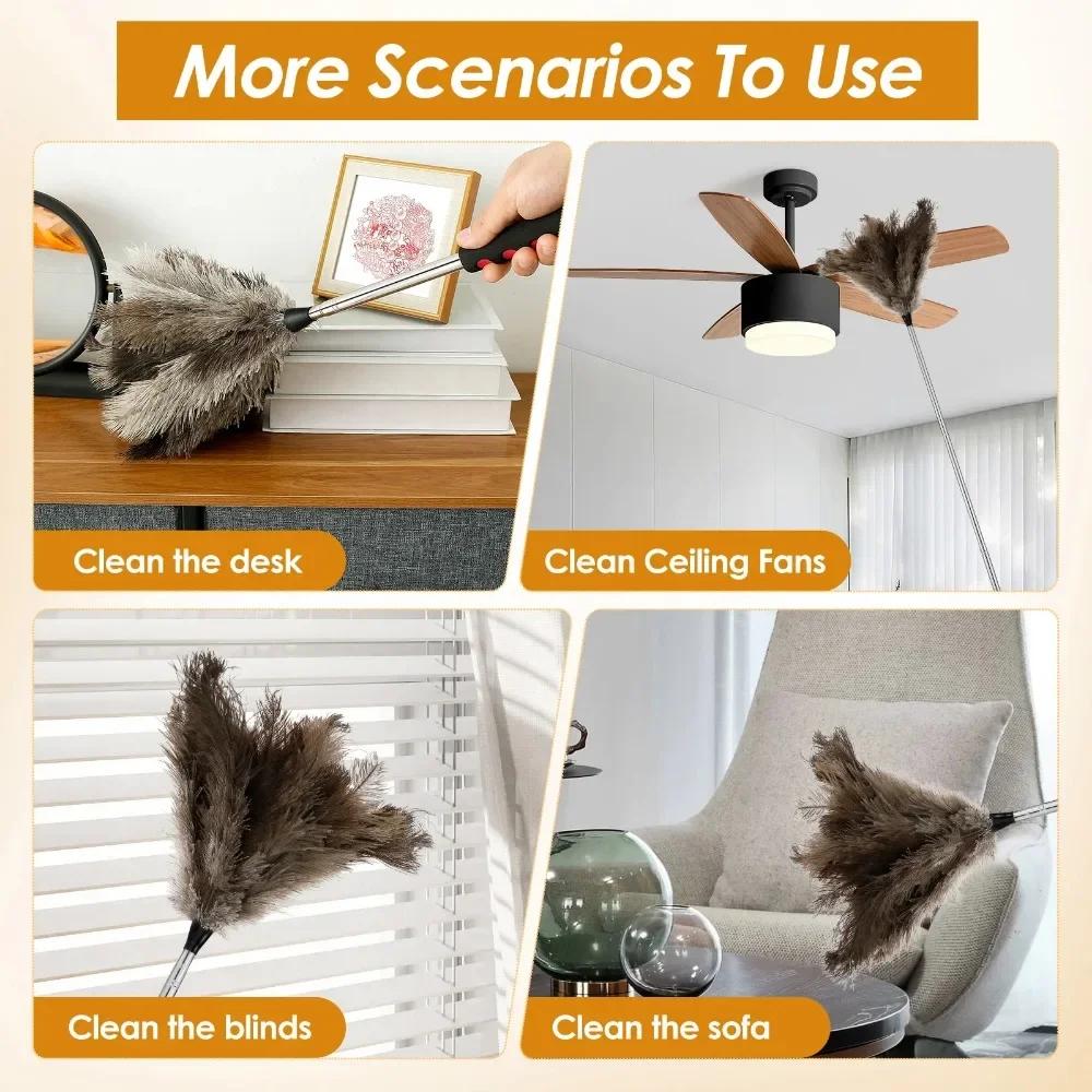 2M Extendable Ostrich Feather Duster: Household Dust Removal & Sweeping Tool