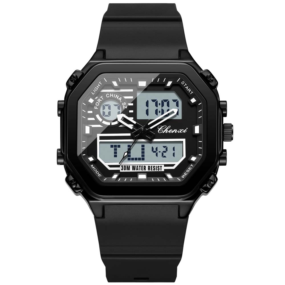 CHENXI New Men's Watch Dual-Core Quartz Electronic Men's Square Multi-Function Watch Waterproof Sports Watch for Men reloj