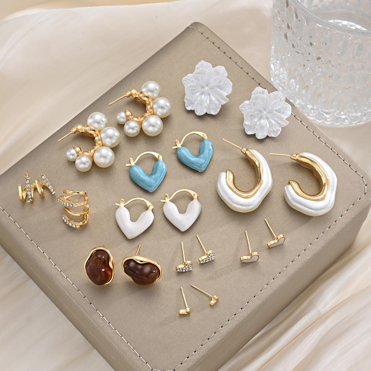 

20 Pcs Vintage Irregular Earring Set For Women Fashion Floral Heart Zircon Pearl Resin Earring Daily Party Jewelry Gift 2026