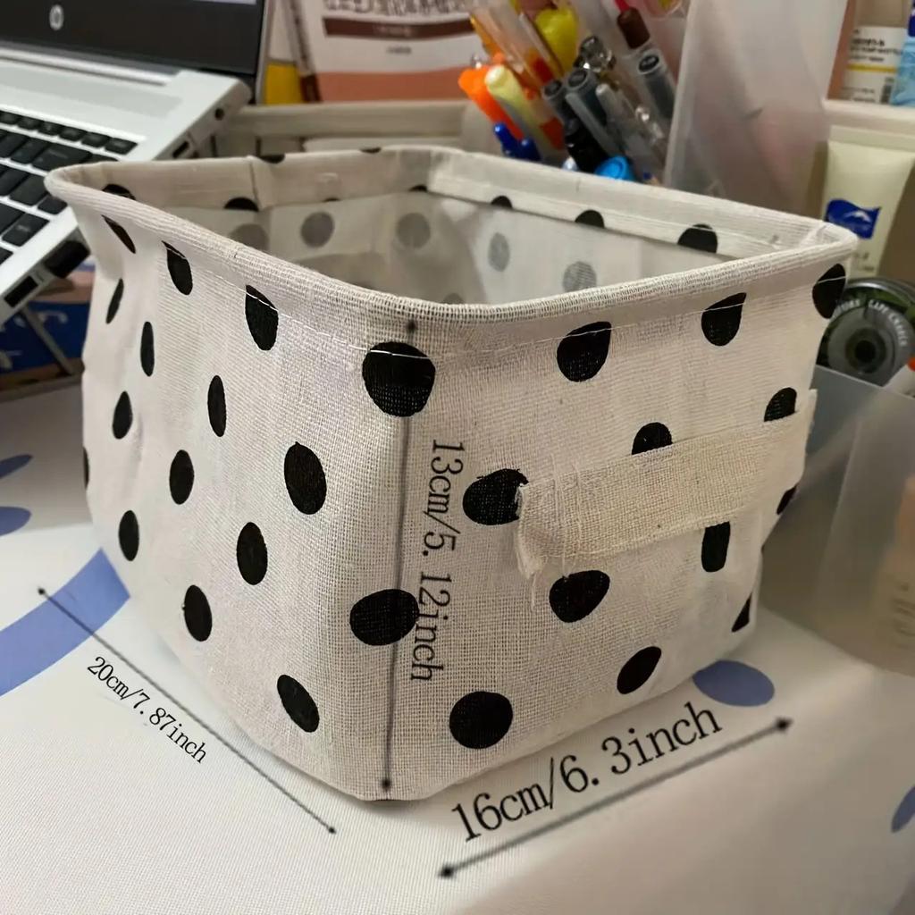 Modern Open-Top Organizer Polka Dot Storage Box Cute Black and White With Handle Room Decor, Multi-Use for Makeup, Crafts, Shelf Baskets