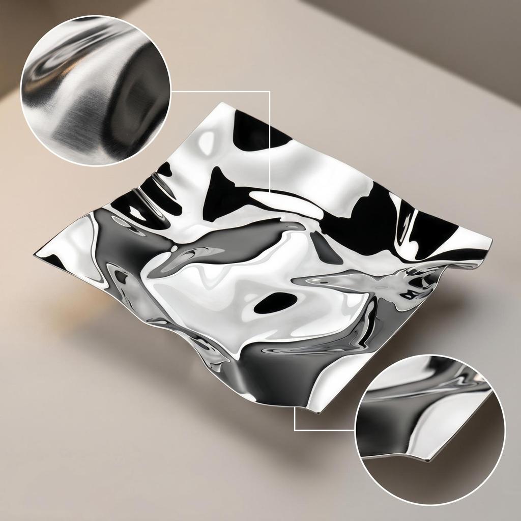 Stainless Steel Tray Mirrored with Reflective Finish Sculptural Irregular Serving Platter for