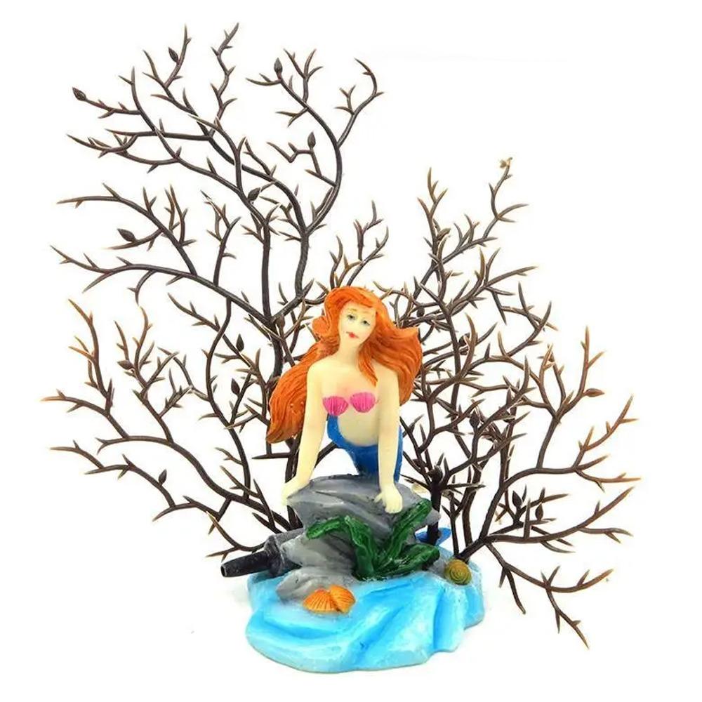 Colorful Mermaid Coral Branch Ornament Resin Craft Sea Tree Ornament  Fish Tank Supplies