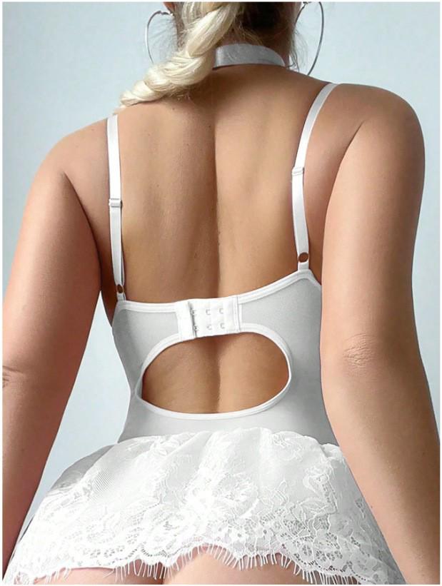 European & American Sexy Lace Bodysuit: Eyelash Lace Lingerie Mesh Nightgown