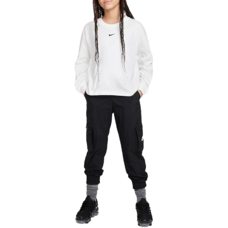 Nike Comfortable Soft Cotton Loose Long Sleeve T-Shirt Kids Tops White FZ5535-100