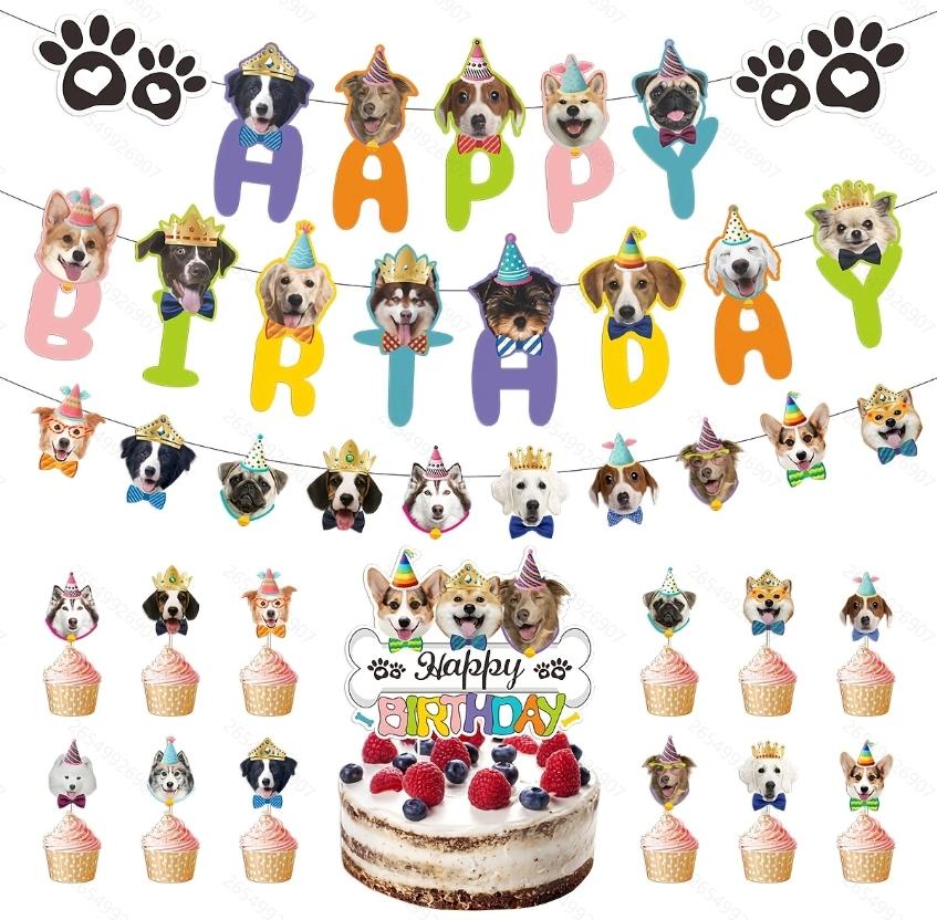 Pet Birthday Dress Set Cute Dog Party Outfit Banner Decoration Joyful Ceremony for Pets Dog Happy Birthday Party Decoration