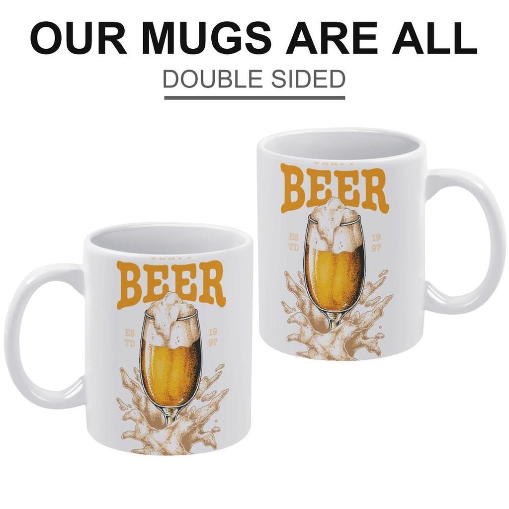 1pc 11oz Double-Sided Printed Mug for Beer Lovers, Smooth Ceramic Cup, Fun Daily Use Drinkware and Gift for Friends
