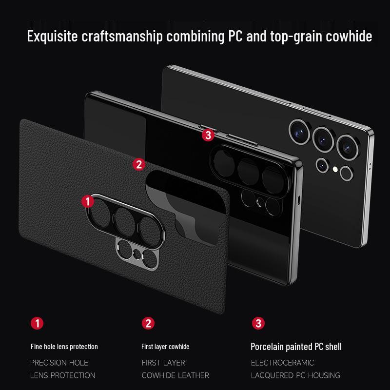 Samsung Galaxy S25/S24 Ultra Genuine Leather Protective Case - Full Coverage, Anti-Drop Business Cover.