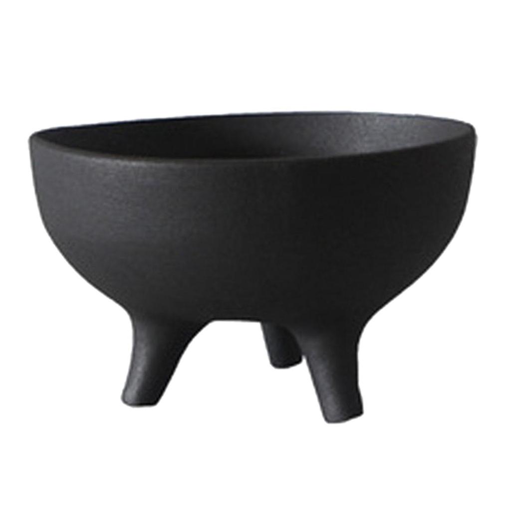 Flower Pot Ceramic Tripod Ding Tray Table Ornament for Courtyard Lightweight Black 17x10cm
