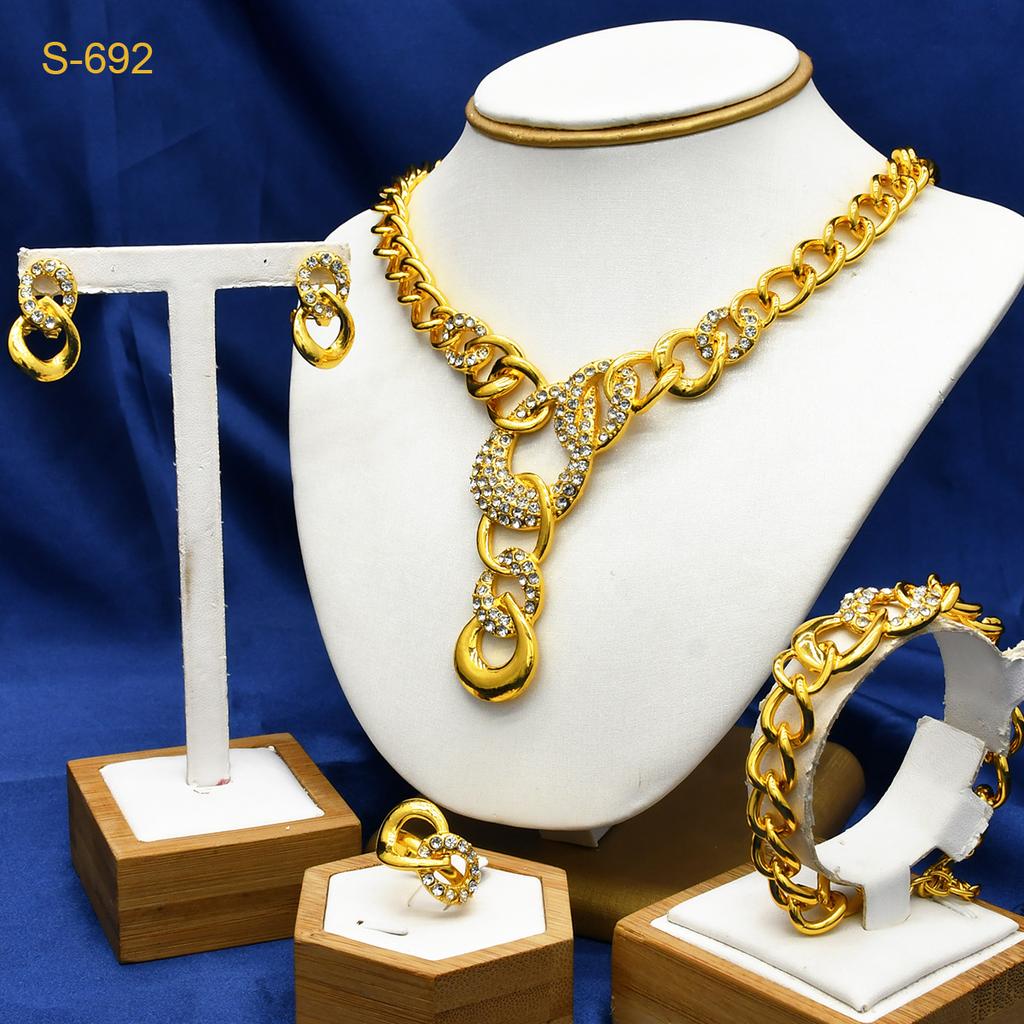 2026 Dubai Jewelry Set African Bridal Wedding Necklace Ring Earrings Bracelet Set of 4