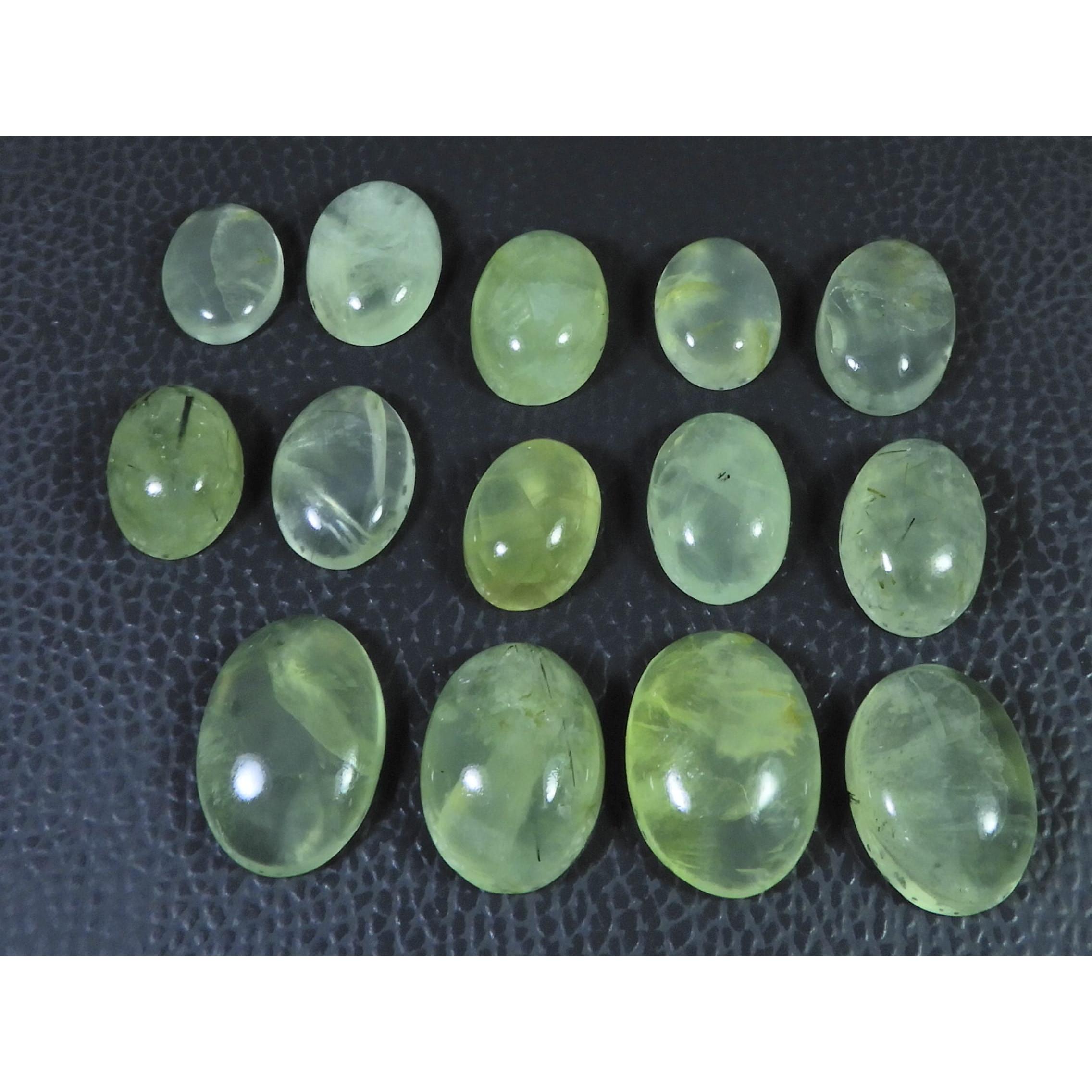 15-21 MM Natural Prehnite Ring Size Oval Cabochon Loose Gemstone 14Pcs Lot C-1743