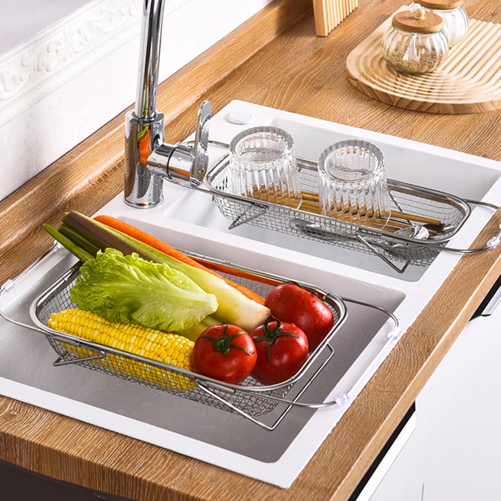 Over The Sink Colander Stainless Steel Extendable Fruit Drying Rack Kitchen Fruit Colanders For Kitchen Apartment Home Cooks CN