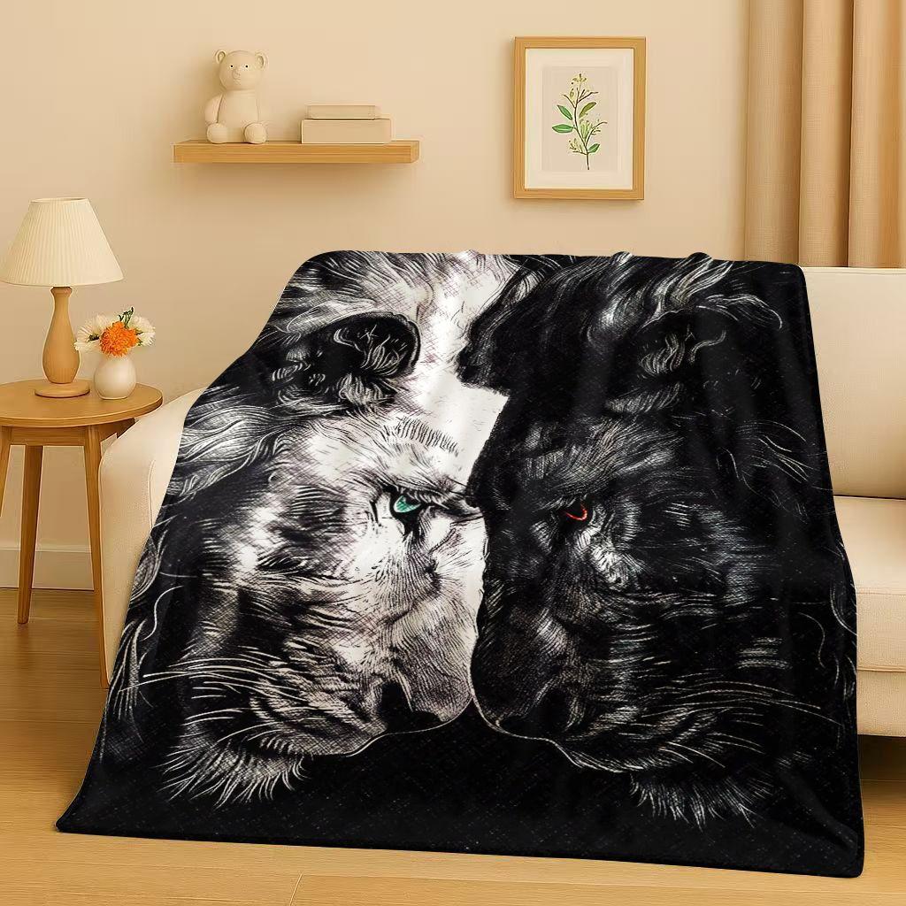 26 Style Tiger Lion Beast Art Cartoon Flannel Blanket,Ultra Soft Warm Plush Throw for Home Bedroom Bed Sofa Cover Office Travel