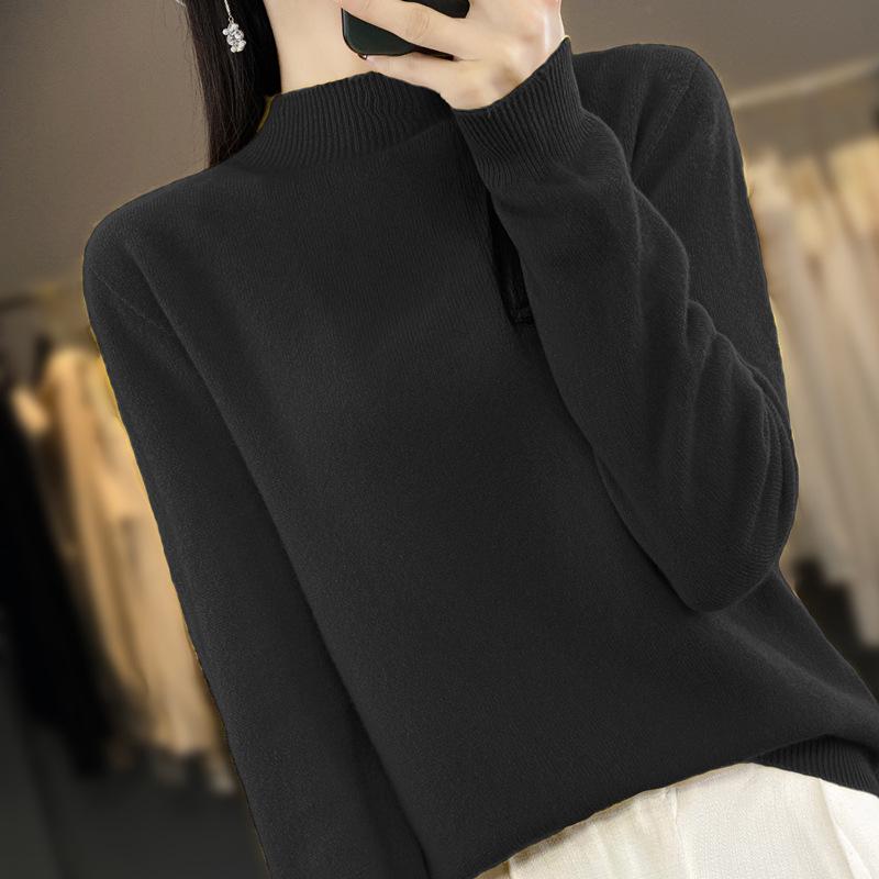 24 Early Autumn Seamless Knit Pullover Sweater with Long Sleeves and Half High Neck